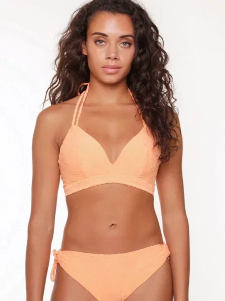 Раздельный купальник с бретелями на шее помаранчевий