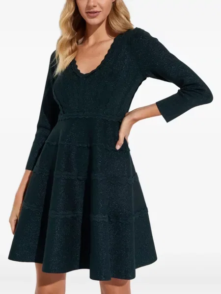 Rochie mini Needle & Thread cu decolteu în V de costum verde