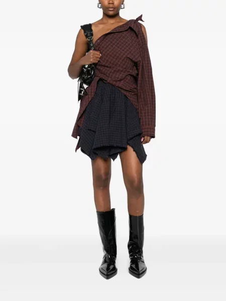 Rochie mini Alexander Wang în carouri cu un umăr gol maro