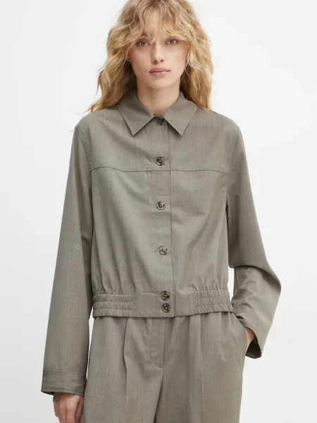 Samsoe Samsoe kurtka z domieszką wełny SAESMELLA przejściowa szary