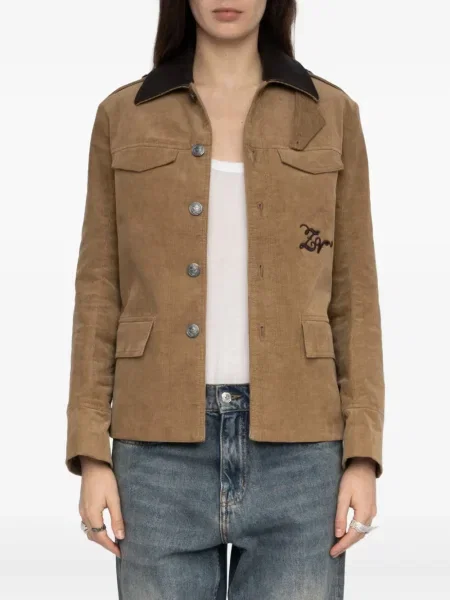 Яке Zadig&voltaire бродирано от рипсено кадифе кафяво
