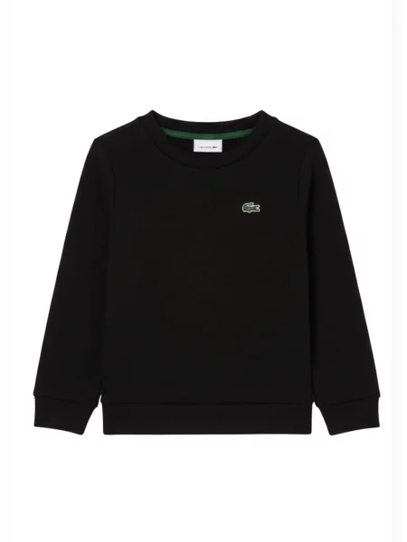 LACOSTE Sweater majica Felpa girocollo nera per bambino' crna