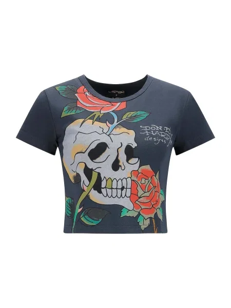 Ed Hardy Tričko Totenkopf Kletterrose tyrkysová / světlemodrá / tmavě / oranžová šedá