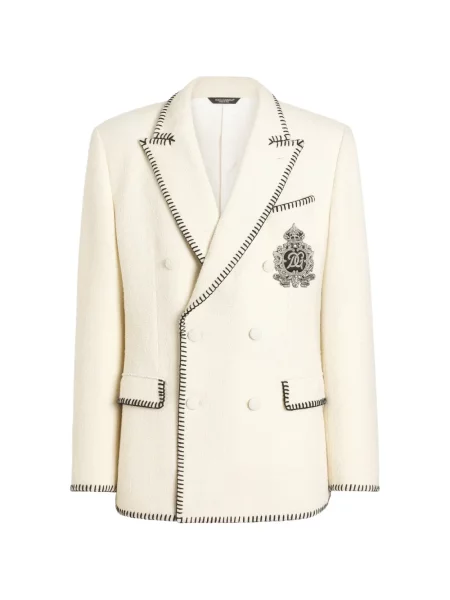 Geacă Dolce & Gabbana cu broderie din tweed cu două rânduri de nasturi alb