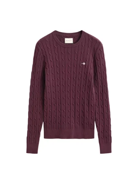 Sweter Gant Stretch Cotton Cable C-Neck Darkened Wine L czerwony