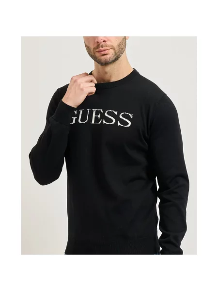 Sweter o kroju regular fit z efektem dzianiny model ‘Kane’ Guess czarny