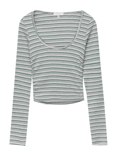 Pull&Bear Tricou gri amestecat / verde smarald alb