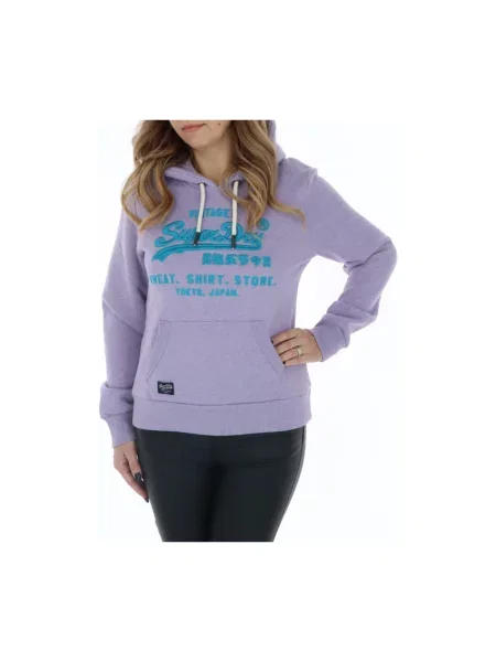 Lniana bluza z kapturem Superdry z kapturem retro fioletowa