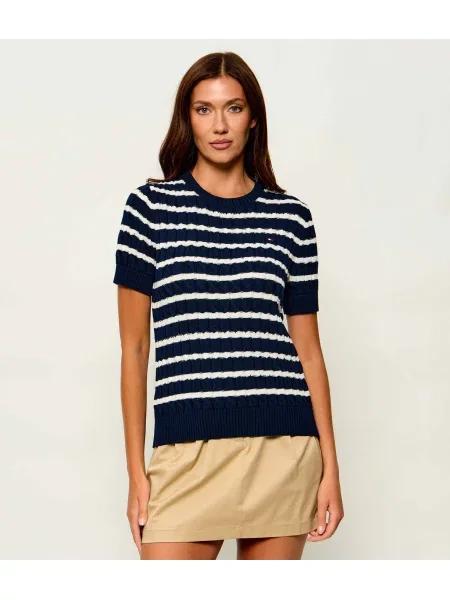 TOMMY HILFIGER Pulóver Cable Short Sleeve kék fehér