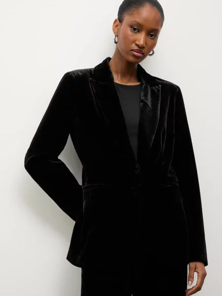 Answear.LAB marynarka welurowa jednorzędowa gładka czarny