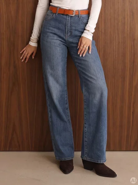 Jeansy wide leg z wysokim stanem Dstreet niebieskie