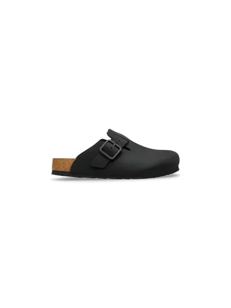 Klapki Birkenstock skórzane na sprzączkę czarne