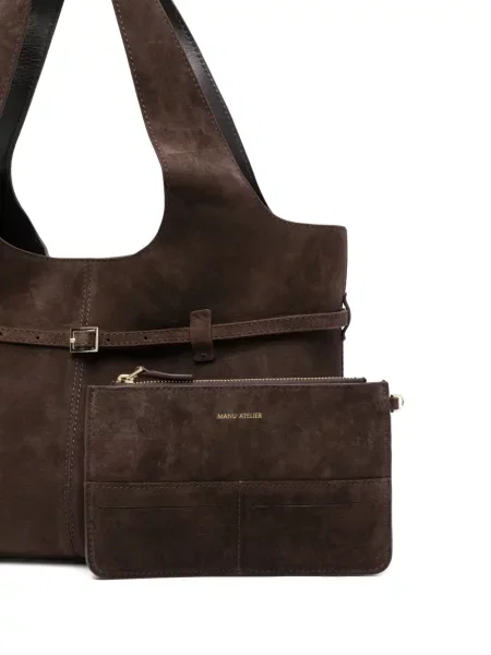 Geantă Manu Atelier din piele de căprioară cu cataramă maro