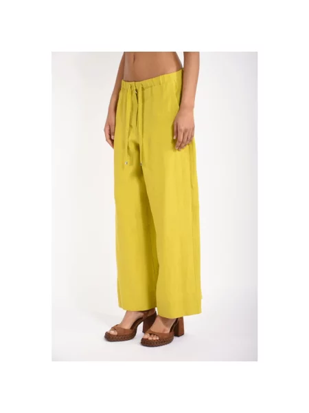 Lniane spodnie Max Mara żółte