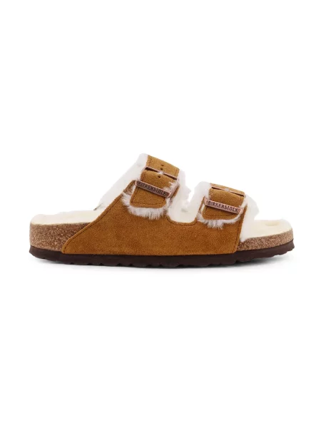 Klapki BIRKENSTOCK Arizona Shearling SL Narrow mink brązowe