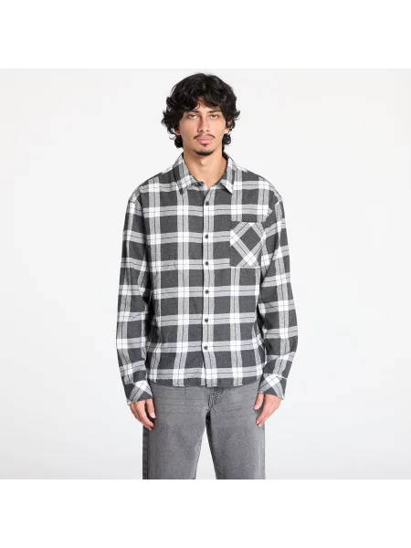 Košile Urban Classics Boxy Dark Checked Shirt Grey/ White XXL bílé