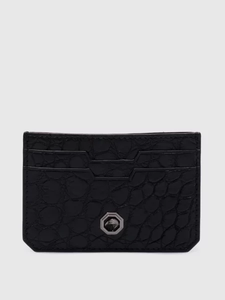 Картхолдер зі шкіри крокодила з логотипом Stefano Ricci чорний