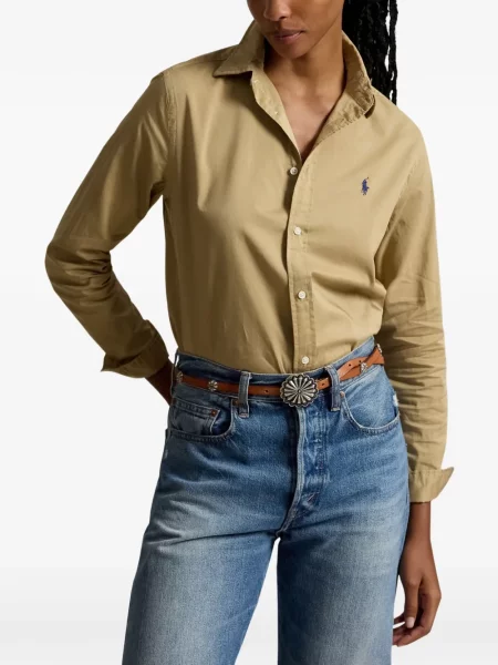 Fleece polo Polo Ralph Lauren με κέντημα με λαιμόκοψη v κόκκινο