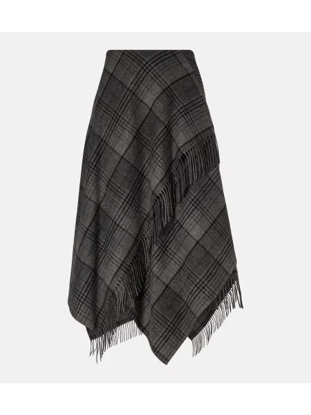 Fustă midi Ralph Lauren Collection cu franjuri de lână până la genunchi gri