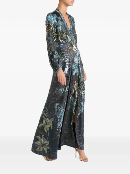 Sukienka Temperley London z cekinami w kwiatki niebieska