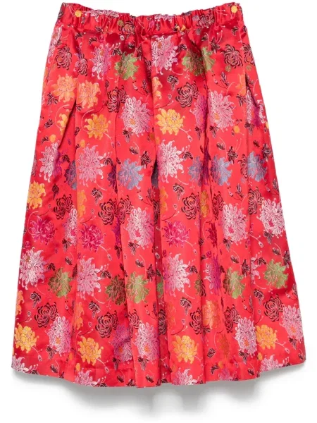 Fustă midi Comme Des Garçons cu model floral din jacard până la genunchi roșu