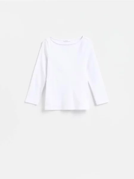 Reserved Tricou cu mânecă lungă din amestec de alb