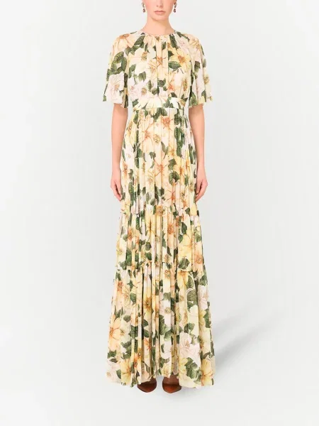Gėlėtas raštuotas maxi suknele Dolce & Gabbana geltona