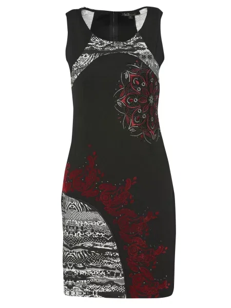 KOROSHI Rochie gri închis / roșu carmin alb