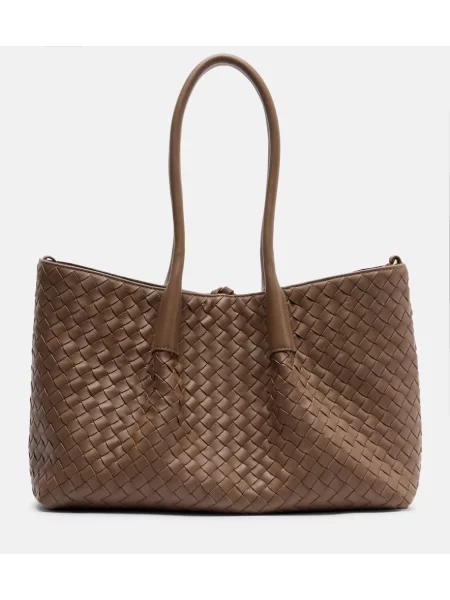 Кожена кожена чанта Bottega Veneta Pouch кафяво