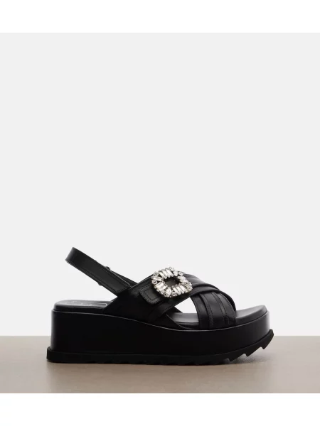 Sandale Roger Vivier din piele cu platformă cu cataramă negru