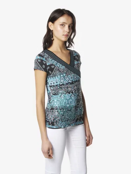 KOROSHI Tricou turcoaz / negru alb