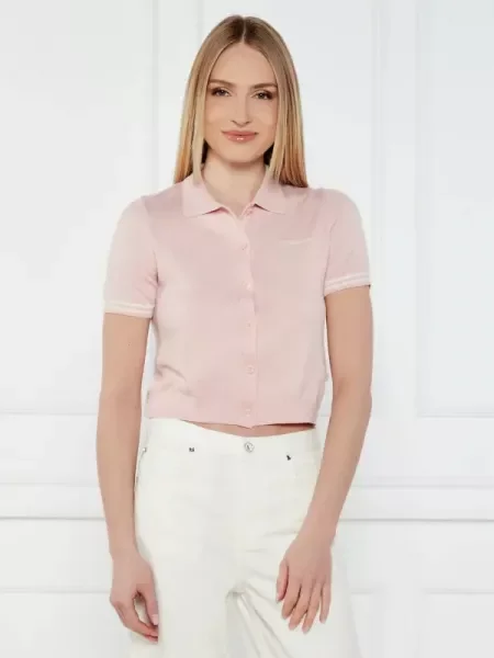 Guess Jeans Polo CARDI | Cropped Fit cu adaos de mătase roz