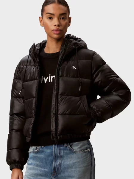 Коротка джинсова куртка Calvin Klein Jeans з лого чорна