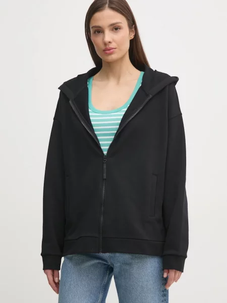Dukserica United Colors of Benetton za žene s kapuljačom bez uzorka crna