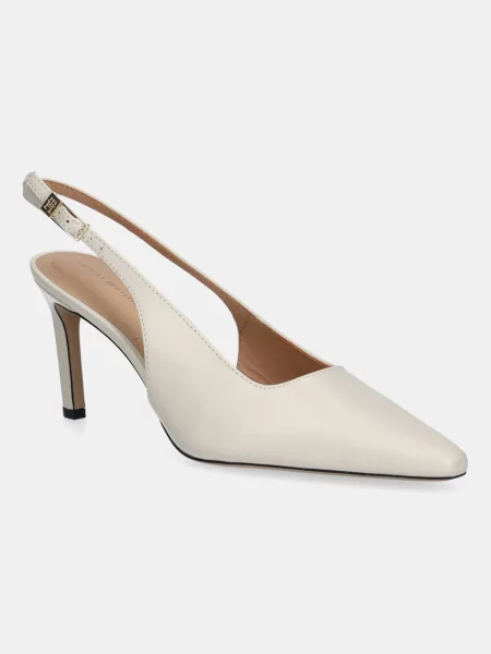 Kožené lodičky Tommy Hilfiger SQUARED TOE HIGH HEEL SLINGBACK béžová