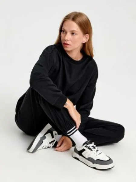 Sinsay Mikina s žebrovanými okraji černá