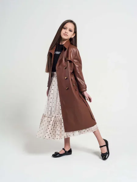 Дитячий Тренч Alnest штучна шкіра коричневий
