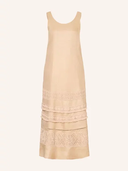 Weekend Max Mara Lněné Šaty Dolmen S Krajkou béžová