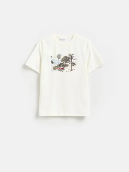 Reserved Tricou regular cu imprimeu crem