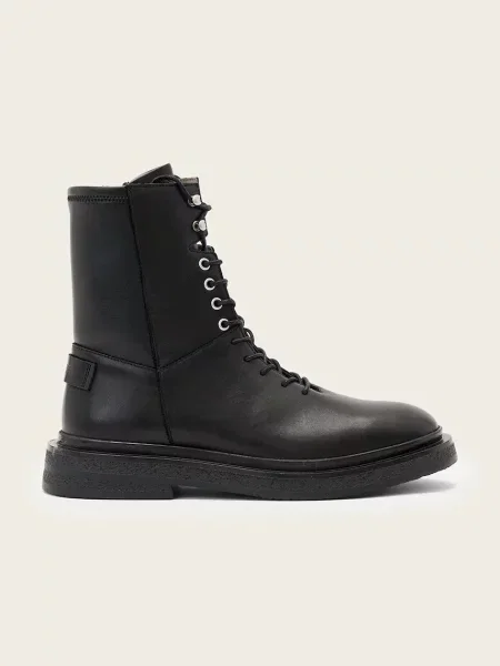 Кожени кубинки AllSaints Escher Lace Up Boot с равна подметка черно