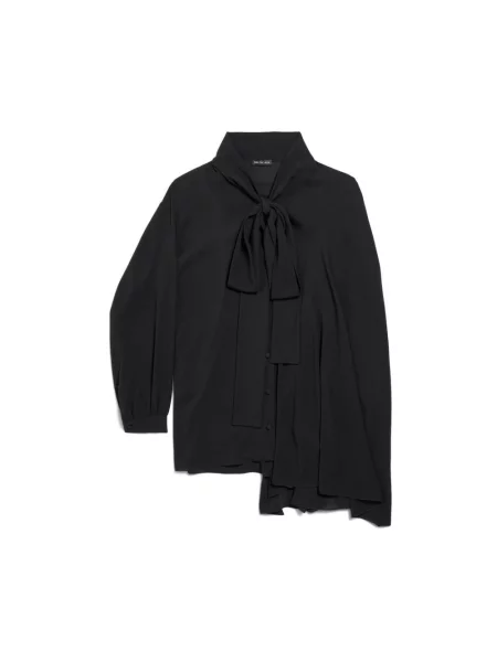 Lniana bluzka Balenciaga z kokardką asymetryczna czarna