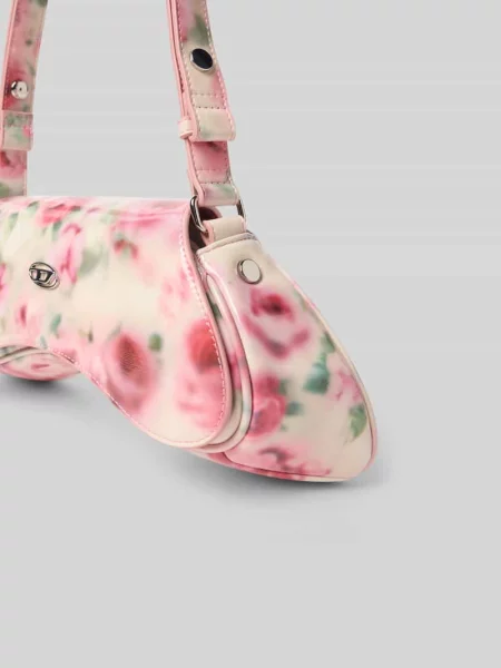 Torebka crossbody Diesel z logo skórzana beżowa