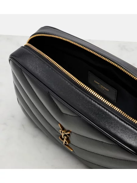 Kožená kožená taška Saint Laurent prešívaná čierna