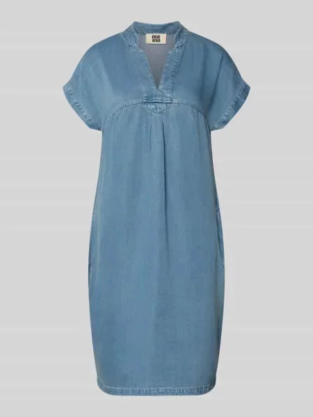 Sukienka denimowa do kolan z kołnierzem z lamówką Oui niebieska