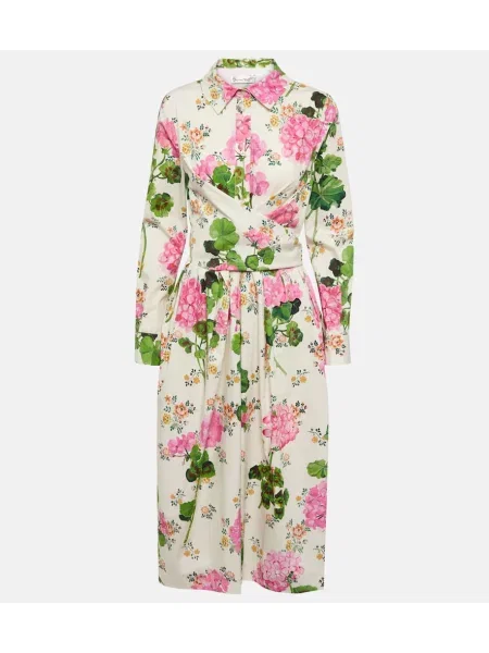Srajčna obleka Oscar De La Renta s cvetličnim vzorcem bela