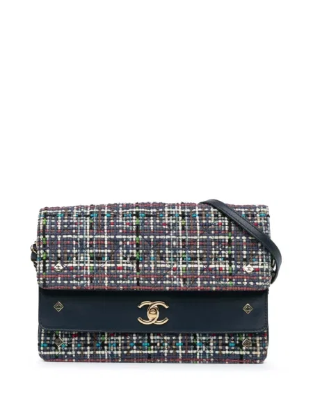 Tvídová vícebarevný crossbody kabelka Chanel Pre-owned modrá