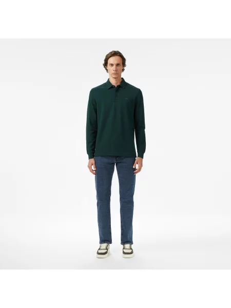 Lacoste Koszulka Polo Z Długim Rękawem Smart Paris Z Elastycznej Bawełny zielona