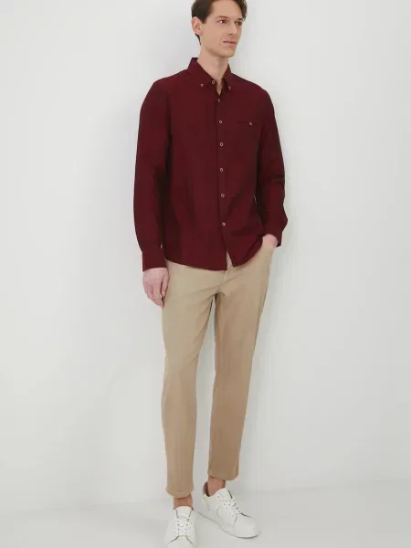 Сорочка з льону Medicine regular комір button-down бордовий