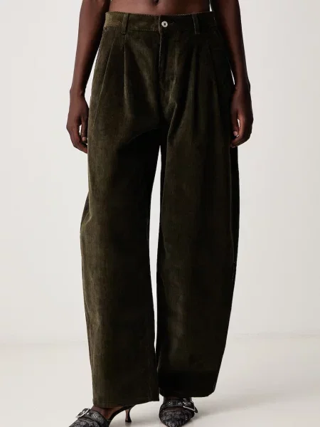 Off-White Corduroy Balloon pantaloni din catifea reiată pentru femei alb