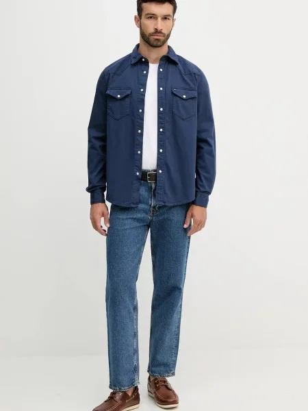 Дънкова риза Tommy Hilfiger със стандартна кройка с класическа яка синьо